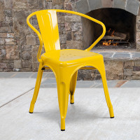 Flash Furniture CH-31270-YL-GG Yellow Metal Indoor-Outdoor Chair with Arms